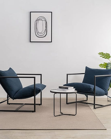 ZINUS Aidan Sling Accent Chair / Metal Framed Armchair with Shredded Foam Cushioning, Navy - LeafyLoom