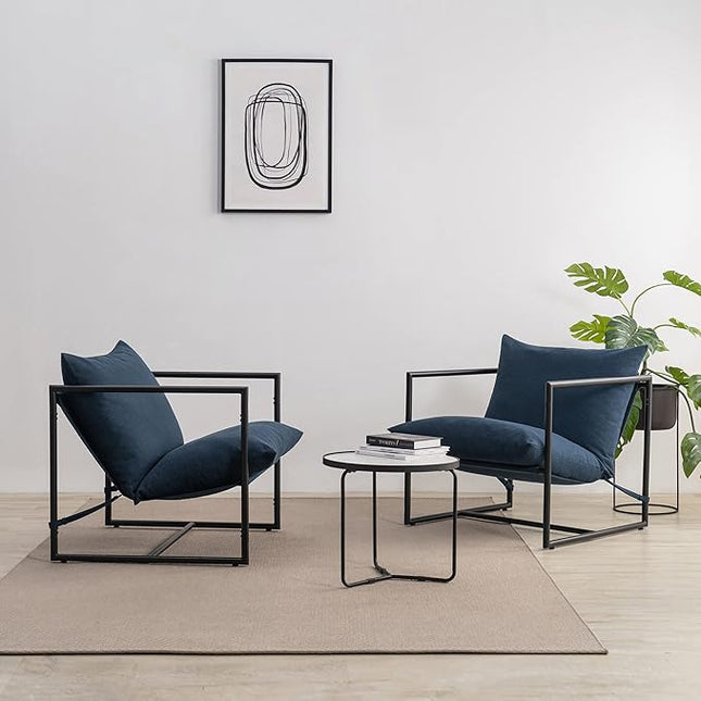ZINUS Aidan Sling Accent Chair / Metal Framed Armchair with Shredded Foam Cushioning, Navy - LeafyLoom
