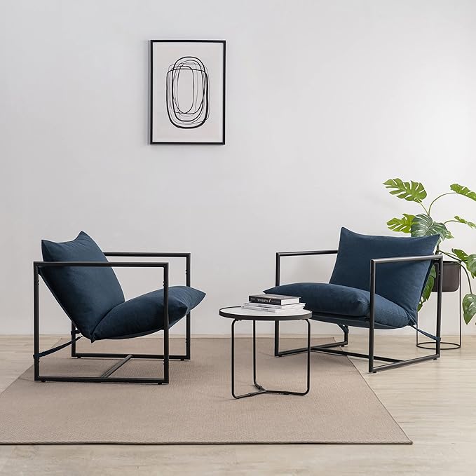 ZINUS Aidan Sling Accent Chair / Metal Framed Armchair with Shredded Foam Cushioning, Navy - LeafyLoom
