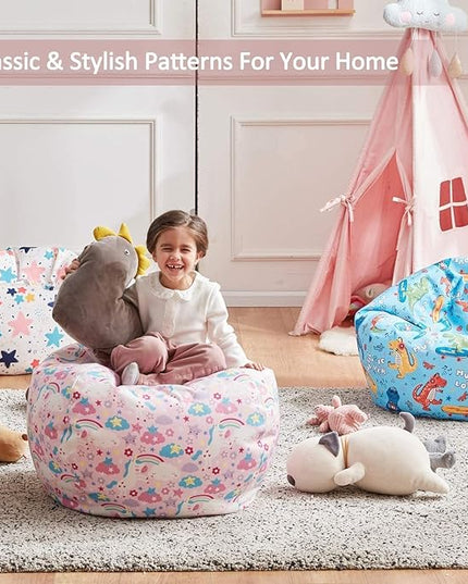 Nobildonna Stuffed Animal Storage Bean Bag Chair Cover Only for Kids Girls Toddler, Large Beanbag Chair without Filling for Organizing Children Soft Plush Toys - LeafyLoom