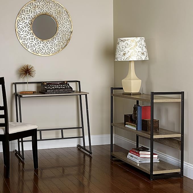 Household Essentials Ashwood 3 Tier Storage Shelf with Metal, Grey Shelves – Black Frame - LeafyLoom
