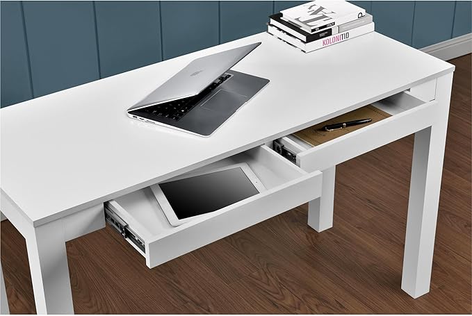 Parsons Xl Desk with 2 Drawers, White - LeafyLoom
