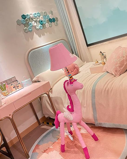 Floor Lamp, Pink Unicorn Design 51inch Tall Standing Lamp for Girl’s Bedroom, Hand-Stitched Toy Lamp Decorate Living Room, with an E26 LED Bulb - LeafyLoom