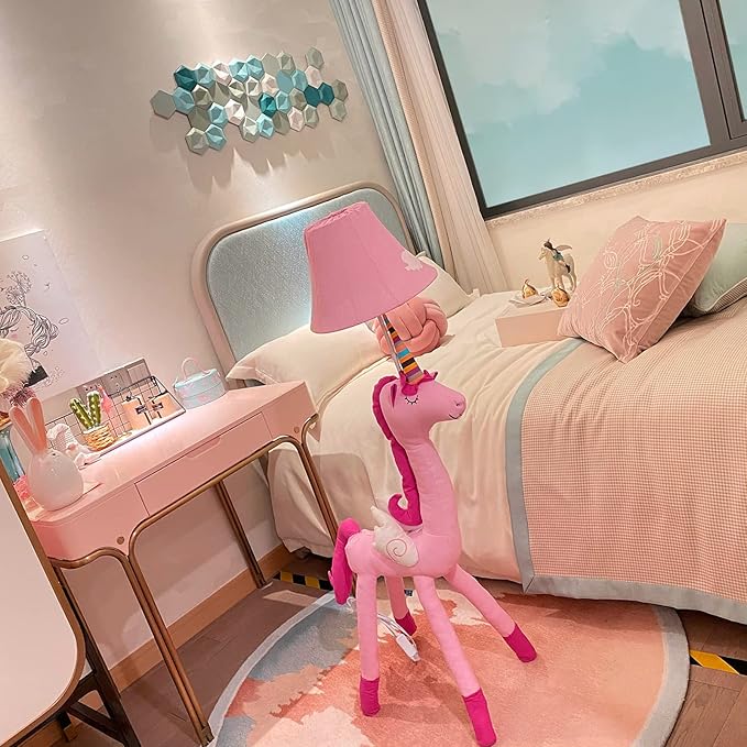 Floor Lamp, Pink Unicorn Design 51inch Tall Standing Lamp for Girl’s Bedroom, Hand-Stitched Toy Lamp Decorate Living Room, with an E26 LED Bulb - LeafyLoom