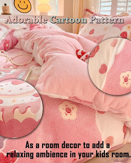 MorroMorn Twin Bedding Sets, Pink Duvet Cover Set, Kawaii Cream Cake Fluffy Comforter Covers Blanket Ultra Soft for Girls Kids Toddler Teen Women Twin/Twin XL Size - LeafyLoom