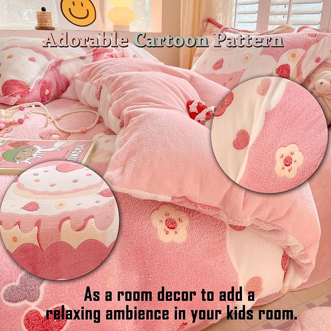MorroMorn Twin Bedding Sets, Pink Duvet Cover Set, Kawaii Cream Cake Fluffy Comforter Covers Blanket Ultra Soft for Girls Kids Toddler Teen Women Twin/Twin XL Size - LeafyLoom
