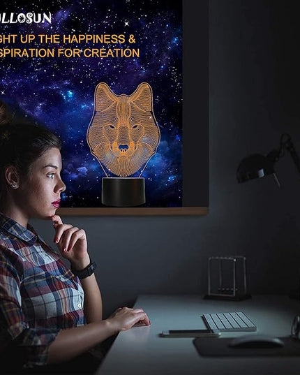 FULLOSUN 3D Wolf Night Light, Optical Illusion Lamp for Home Decor & Co-Sleeping,Remote Controller with 16 Color Changing Birthday Gifts for Kids, Boys & Men - LeafyLoom