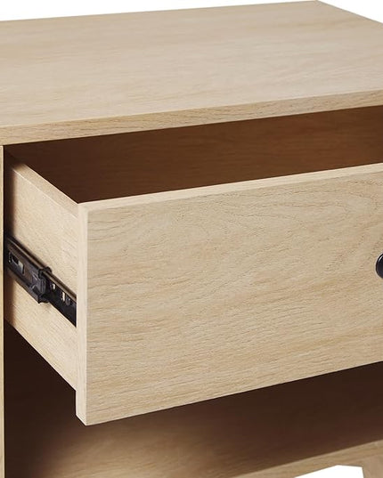Walker Edison Mid-Century Modern 1 Nightstand Bedroom Storage Drawer and Shelf Bedside End Table, 21 Inch, Coastal Oak - LeafyLoom