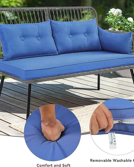 YITAHOME Patio Furniture L-Shaped Coversation Sectional Outdoor Sofa Set for Backyard, Porch with Thick Cushions Detachable Lounger, Side Table (Gray+Navy Blue) - LeafyLoom