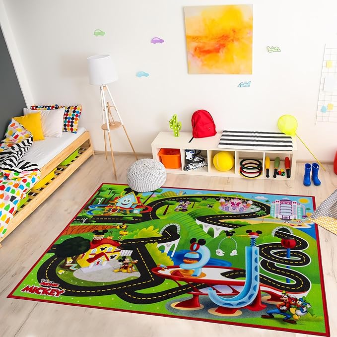 Gertmenian Disney Mickey Mouse Funhouse Road Play Area Rug for Children | Kids Home Decor for Girls & Boys | 4x6 Large, Multi, 27059 - LeafyLoom