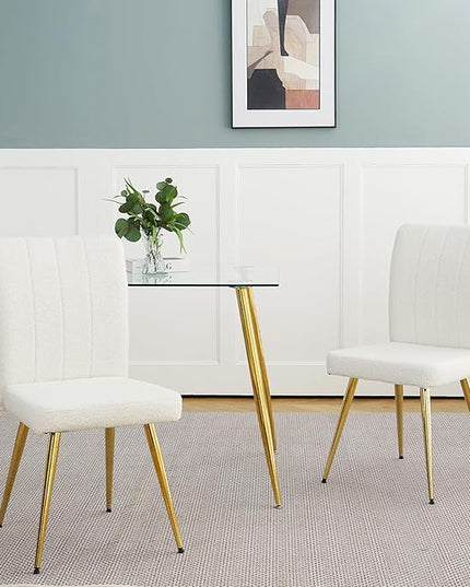 Modern Dining Chairs Set of 4, Side Dining Room Chairs with Gold Plated Metal Legs, Kitchen Chairs with Fabric Accent, Upholstered Chairs for Dining Room, Kitchen, Living Room, Beige - LeafyLoom