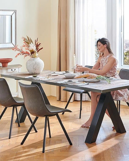COLAMY PU Leather Dining Chairs Set of 4, High Back Modern Upholstered Dining Room Kitchen Side Chair with Metal Legs for Home/Living Room/Bedroom/Office, Grey - LeafyLoom