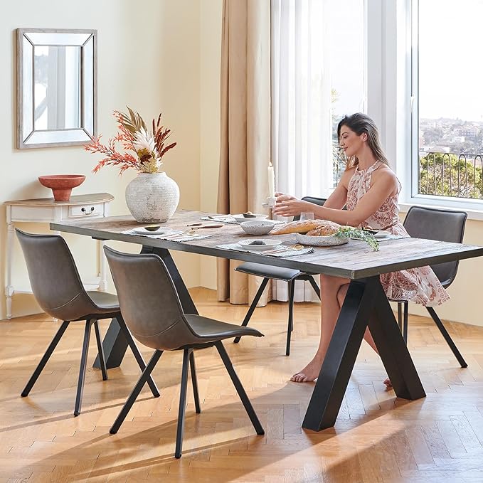 COLAMY PU Leather Dining Chairs Set of 4, High Back Modern Upholstered Dining Room Kitchen Side Chair with Metal Legs for Home/Living Room/Bedroom/Office, Grey - LeafyLoom