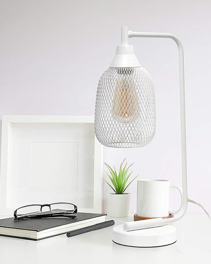 Elegant Designs LD1060-WHT Mesh Wire Table Lamp, Matte White - LeafyLoom