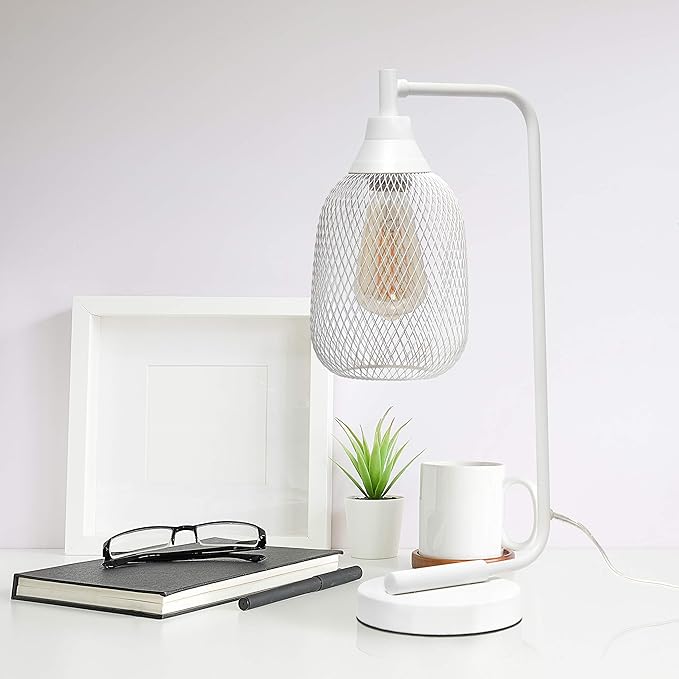Elegant Designs LD1060-WHT Mesh Wire Table Lamp, Matte White - LeafyLoom