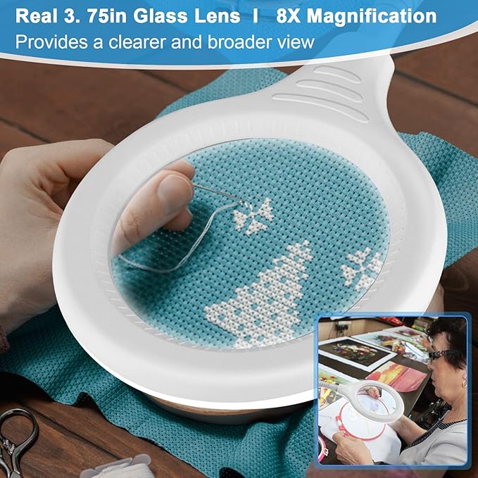 26" Gooseneck Magnifying Lamp with Clamp, 5 Color Modes Stepless Dimmable LED Desk Light with Magnifying Glass, 8X Real Glass Lighted Magnifier Hands Free for Painting Close Work Craft Hobby - LeafyLoom