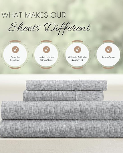 Linen Market 4 Piece Full Bedding Sheet Set (Light Gray Chambray) - Sleep Better Than Ever with These Ultra-Soft & Cooling Bed Sheets for Your Full Size Bed - Deep Pocket Fits 16" Mattress - LeafyLoom