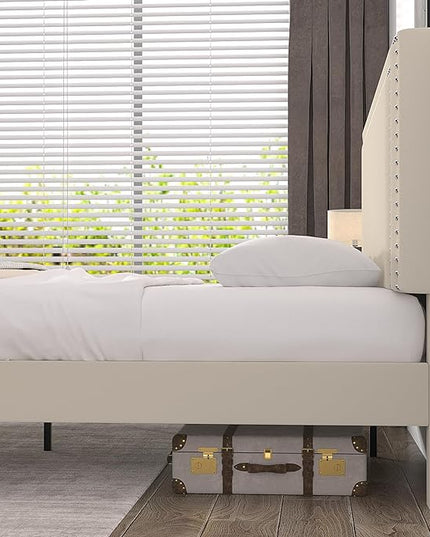 VECELO Queen Size Platform Bed Frame with Height Adjustable Upholstered Headboard, Modern Mattress Foundation,Strong Wood Slat Support, No Box Spring Needed, Easy Assembly - LeafyLoom