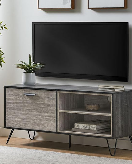 Merax Stand for TVs Up to 50 Inch, Modern Entertainment Center with Fold 2 Shelves Cable Management Media Console Table Television Cabinet for Living Room, Bedroom, 47.3" Long, Light Gray - LeafyLoom