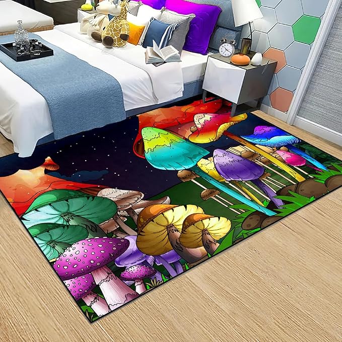 Mushroom Rugs for Bedroom Fantasy Mushroom Prints Rugs for Bedroom Mushroom Area Rugs for Girls Bedroom for Home Dining Living Room Rugs, 2'6''×4' - LeafyLoom