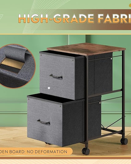 DEVAISE 2 Drawer Mobile File Cabinet, Rolling Printer Stand, Fabric Vertical Filing Cabinet fits A4 or Letter Size for Home Office, Rustic Brown - LeafyLoom
