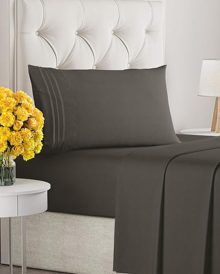 Twin Size 3 Piece Sheet Set - Comfy Breathable & Cooling Sheets - Hotel Luxury Bed Sheets for Women & Men - Deep Pockets, Easy-Fit, Extra Soft & Wrinkle Free Sheets - Charcoal Oeko-Tex Bed Sheet Set - LeafyLoom