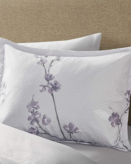 Comfort Spaces Bed in A Bag - Trendy Casual Design Cozy Comforter with Complete Sheet Set with Side Pocket, All Season Cover, Matching Shams King(104"x90"), Kate, Grey/Purple 9 Piece - LeafyLoom