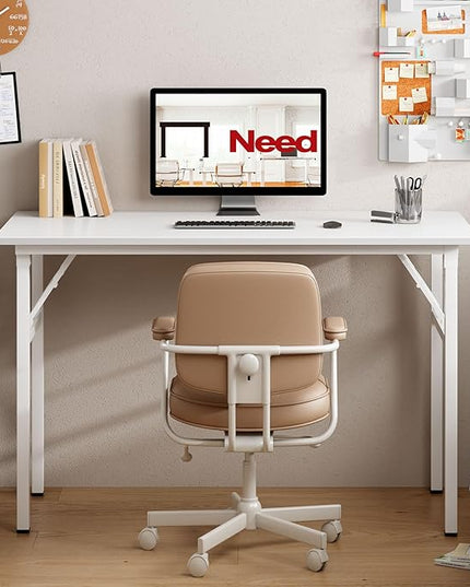 Need Folding Desk for Home Office 39-3/8" Length Modern Folding Table Computer Desk No Install Needed White Color Desktop White Frame AC5DW(100 * 60) - LeafyLoom