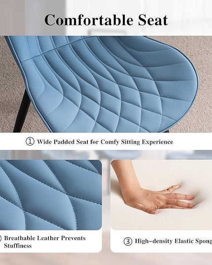 YOUNIKE Dining Chairs Set of 2 Upholstered Faux Leather Dining Room Chairs, Modern Kitchen Chairs Living Room Bedroom Side Chairs with Wide Curved Back and Adjustable Metal Legs, Blue - LeafyLoom
