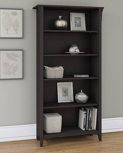 Bush Furniture Salinas 5 Shelf Bookcase, Tall Bookshelf for Living Room and Home Office - LeafyLoom