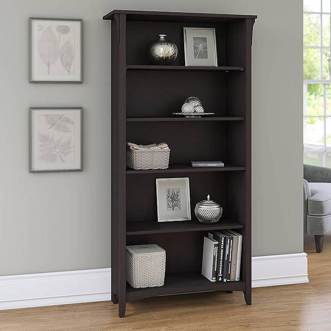 Bush Furniture Salinas 5 Shelf Bookcase, Tall Bookshelf for Living Room and Home Office - LeafyLoom