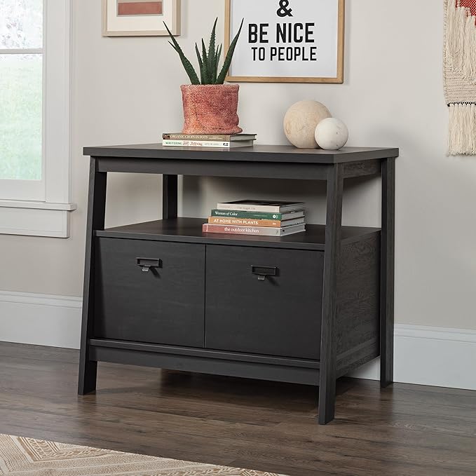Sauder Trestle Lateral File, L: 32.28" x W: 24.49" x H: 29.41", Raven Oak Finish - LeafyLoom