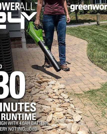 Greenworks 24V (110 MPH / 450 CFM / 125+ Compatible Tools) Cordless Brushless Axial Leaf Blower, Tool Only - LeafyLoom