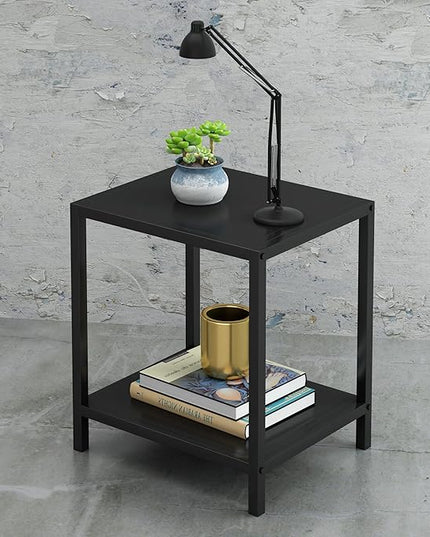 Black Metal Nightstand - 2 Shelf Multipurpose End Table Sturdy Sturdy Bedside Table Easy to Clean Suitable for Function As a Night Stand,End Table,Side Table (Black) - LeafyLoom