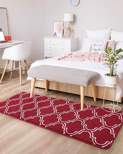 Chicrug Shag Geometric Modern Runner Rug for Bedroom, 2x6 Feet Memory Foam Indoor Hallway Runner Carpet, Fluffy Rug for Living Room Bedside Room Decor for Family, Wine Red/White - LeafyLoom