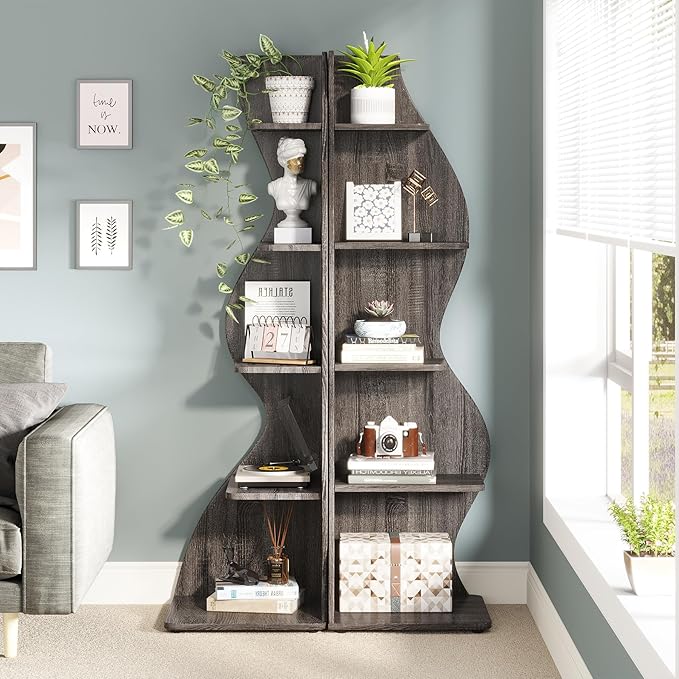 Small Corner Shelf, Modern 5-Tier Wall Corner Bookshelf, Stylish Bookcase Storage Rack for Small Space,Living Room. Bedroom - LeafyLoom