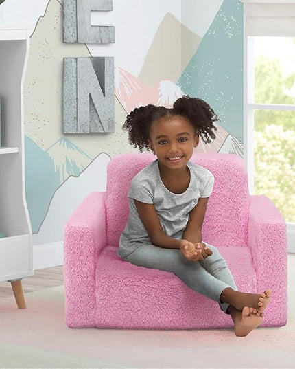 Delta Children Cozee Flip-Out Sherpa 2-in-1 Convertible Chair to Lounger for Kids, Pink - LeafyLoom