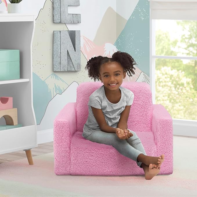 Delta Children Cozee Flip-Out Sherpa 2-in-1 Convertible Chair to Lounger for Kids, Pink - LeafyLoom