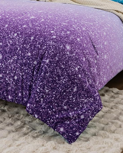 Holawakaka Kids Space Star Glitter Comforter Set Queen Size Girls Ombre Blue & Purple Print Gradient Teens Bedding Set Teens Galaxy Bed Sets (Blue purple, Full) - LeafyLoom
