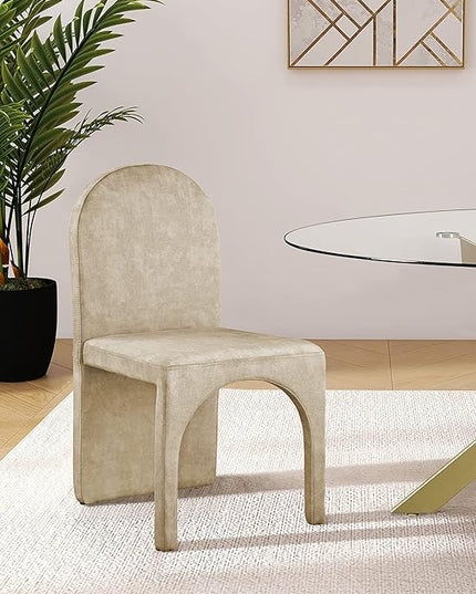 Meridian Furniture Summer Collection Modern | Contemporary Velvet Upholstered Dining Side Chair with Steel Frame, Set of 2, Beige - LeafyLoom