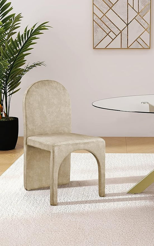 Meridian Furniture Summer Collection Modern | Contemporary Velvet Upholstered Dining Side Chair with Steel Frame, Set of 2, Beige - LeafyLoom