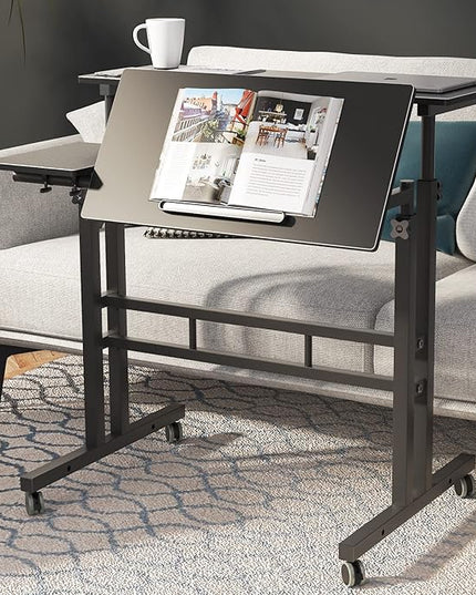 SDHYL 31.5 inches Movable Laptop Desk with Mouse Board Adjustable Height and Angle Anti-Slip Workstation Home Office Desk with Tablet Slot Portable Student Desk, Black, S7-ZS-101-2BK-US - LeafyLoom