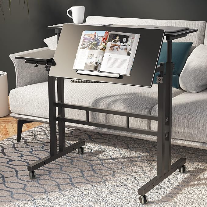 SDHYL 31.5 inches Movable Laptop Desk with Mouse Board Adjustable Height and Angle Anti-Slip Workstation Home Office Desk with Tablet Slot Portable Student Desk, Black, S7-ZS-101-2BK-US - LeafyLoom