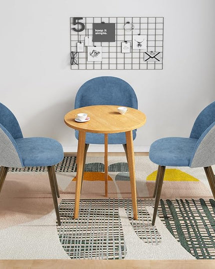 FurnitureR Upholstered Fabric Dining Chair Mid Back Armless with Wood Legs for Home Kitchen Bedroom Living Room, Set of 2, Blue/Grey - LeafyLoom