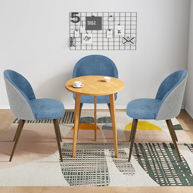 FurnitureR Upholstered Fabric Dining Chair Mid Back Armless with Wood Legs for Home Kitchen Bedroom Living Room, Set of 2, Blue/Grey - LeafyLoom