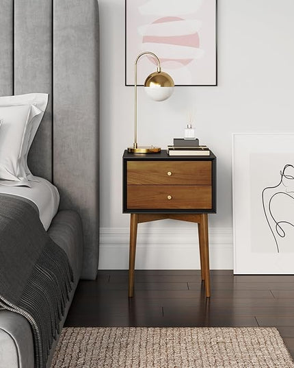 Nathan James Harper Modern Nightstand Side Accent or End Table with Storage Drawer, 1, Black/Brown - LeafyLoom