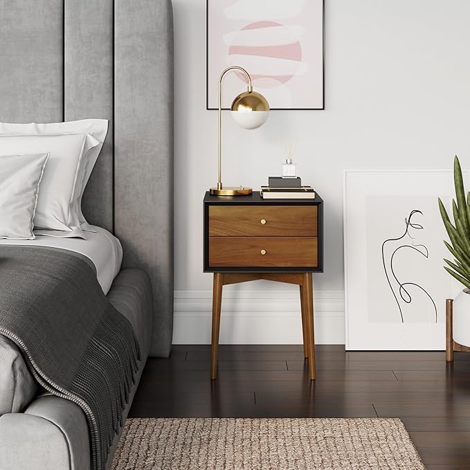Nathan James Harper Modern Nightstand Side Accent or End Table with Storage Drawer, 1, Black/Brown - LeafyLoom