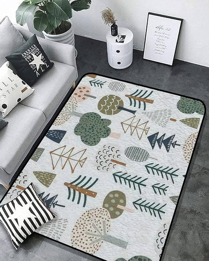 Soft Kids Play Area Rugs 3D Home Woodland Seamless Trendy Forest Texture Abstract Hand Drawn Tree Plush Rugs Non Slip Shaggy Carpets for Kids' Bedroom Classroom Playroom Nursery Décor - LeafyLoom