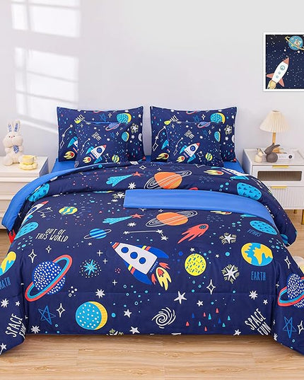 Twin Comforter Set for Boys Girls Space Bedding,Twin Size Comforter Sets Galaxy Bedding Comforter Quilt Set Kids 7pieces,Full Size Bedding Sets with Comforter and Sheets - LeafyLoom