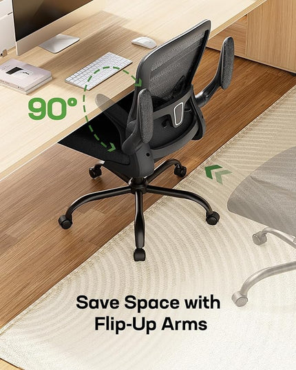 Marsail Office Chair Ergonomic-Desk Chair: Mesh Back Home Office Chair with Adjustable Lumbar Support, Computer Desk Chair with Flip-up Armrests Swivel Home Office Task Chair(Bright Black) - LeafyLoom